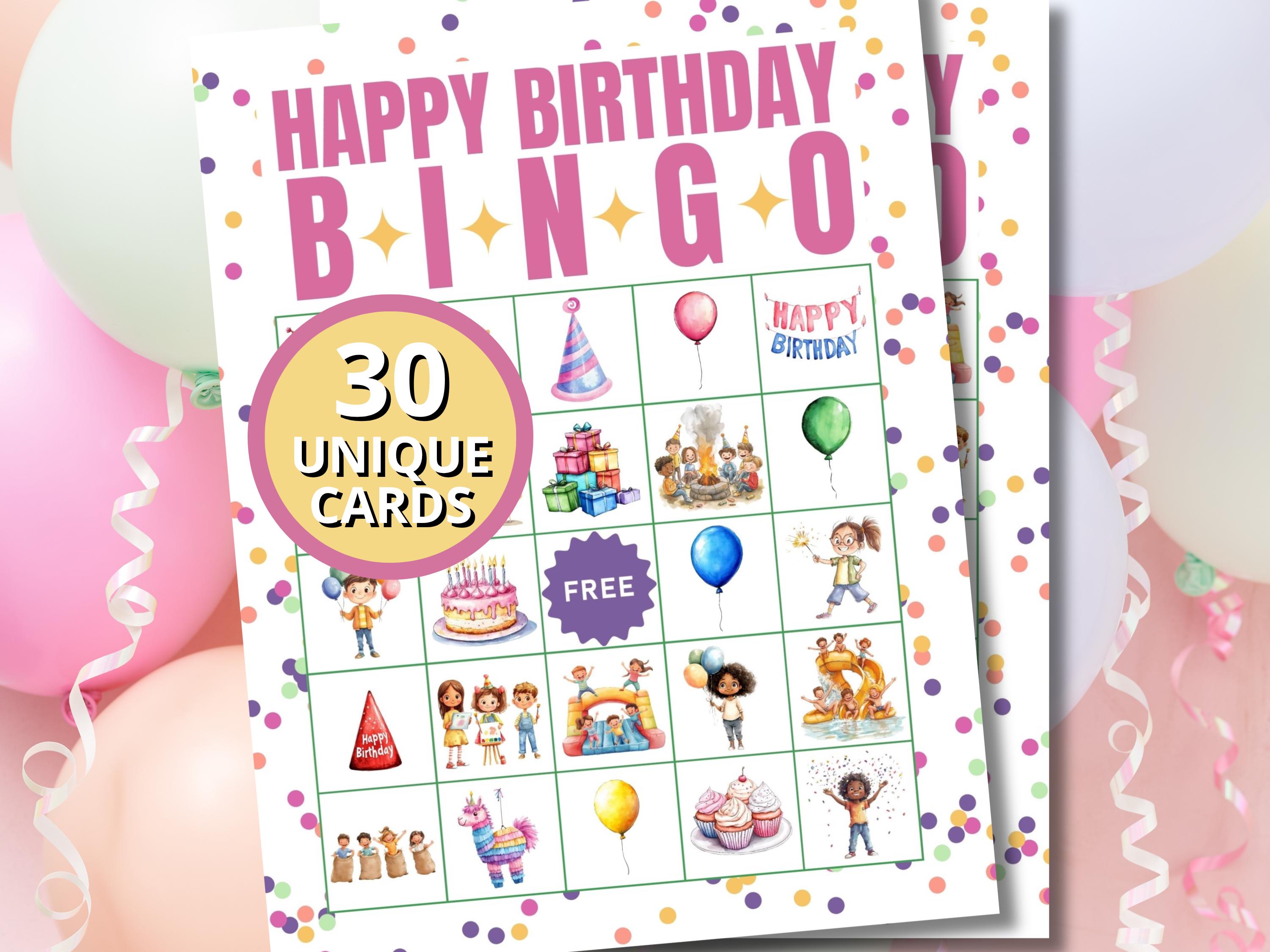 Printable Birthday Bingo Game: 30 Unique Cards, Kids Party Activity - Etsy