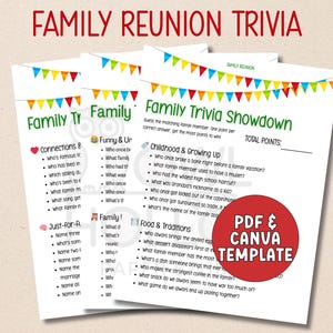 Family Reunion Trivia Game | Family Reunion Game | Reunion Icebreaker Activity | Party Game | Printable Activity or Customize Template