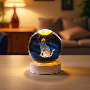 Nachtlampje schattig kat – 3D-geprinte kristallen bollamp, unieke bureaulamp, slaapkamerdecor, jubileumcadeau, cadeau voor vriend