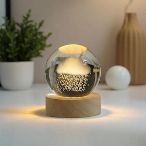 Rain Night Light, Moon & Star Globe Lamp, Cute Bedside Light, Custom Baby Gift, Snow Globe Lamp for Her, Desk Decor, Nursery Night Lamp