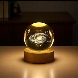 Solar System Crystal Ball Lamp, 3D Printed Planet Night Light, Custom Milky Way Memorial Gift, Astronomy Desk Lamp, Space Gift for Her