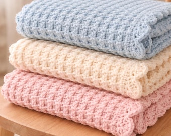 Waffle Stitch Crochet Baby Blanket Pattern, Easy Blanket Crochet Pattern, Beginner Friendly Crochet