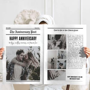 Wedding Anniversary Newspaper Template, Editable Couple First Anniversary Gift For Wife and Husband, one year anniversary gifts for him