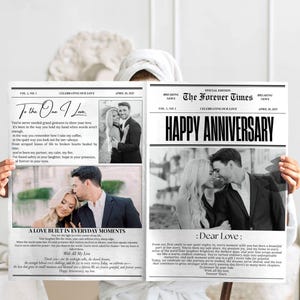 Wedding Anniversary Newspaper Template, Editable Couple First Anniversary Gift For Wife and Husband, one year anniversary gifts for him