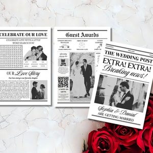 Editable Wedding Day Newspaper, Large Newspaper Wedding Program, Canva Wedding Newspaper Template, Infographic Ceremony Newspaper Schedule
