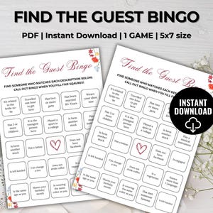 Gra bingo „Wildflower Bridal Shower”: Wiosenna impreza kwiatowa (szablon do pobrania w formacie PDF, 5x7 cali)