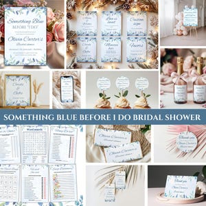 Blue Floral Bridal Shower Bundle: Invitations, Games, Signs (Canva Template Digital Download)