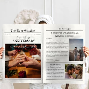 Happy Wedding Anniversary Newspaper Canva Template, Couple First Anniversary Gift For Wife and Husband, one year anniversary gifts for him