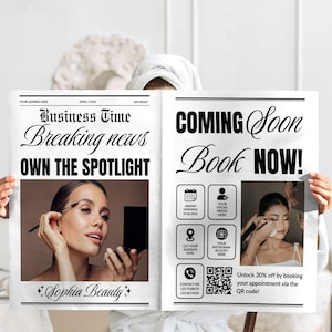 Editable Business Newspaper Template, Custom Newspaper For Photoshoot, Canva Large Newspaper Announcement, Opening Soon Business Newsletter