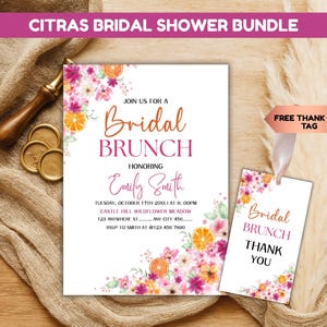Citrus Bridal Shower Invitation Template: Pink Floral Brunch (Digital Download)