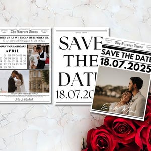 Wedding Newspaper Save the Date Canva Template, Printable Save the Date Wed Newspaper Card, Save the Date Calendar Newspaper Wedding Invite
