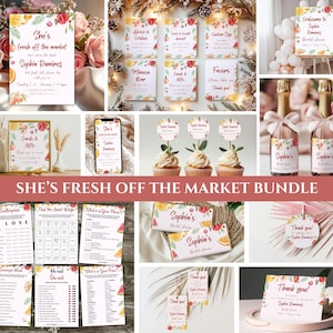 She&#39;s Off The Market Bridal Shower Bundle, Off The Market Bridal Shower Signs, Farmer&#39;s Market Shower Invite,  Bridal Shower Invite Set