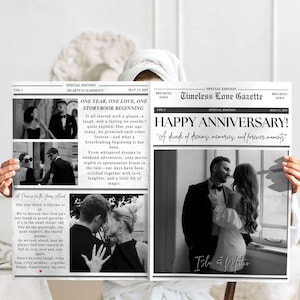 Anniversary Newspaper Template, Editable First Anniversary Gifts For Boyfriend, Canva Custom Newspaper, one year anniversary gifts for him