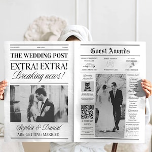 Editable Wedding Day Newspaper, Large Newspaper Wedding Program, Canva Wedding Newspaper Template, Infographic Ceremony Newspaper Schedule