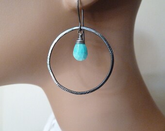 Sleeping beauty Turquoise drop hoop earrings. Natural Turquoise. Hoop earrings. Turquoise. Oxidized silver. Drop earrings. Urban chic