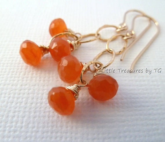 Items similar to Orange Carnelian Onion Briolette Gold Earrings ...