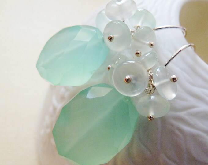 •MOON MAZE• aqua chalcedony + silver earrings