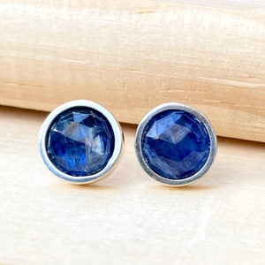 Blue sapphire Kyanite post earrings in sterling silver. Kyanite. Sapphire. September birthday. Silversmith. Christmas gift. Ready to ship