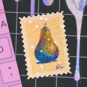 Sei mein ERSTER verkauf! Kawaii Birne Stempel Aufkleber, originelle und handgemachte Kunst, Wasserfester abstrakter Bananenaufkleber, Kratzer Buch Aufkleber.
