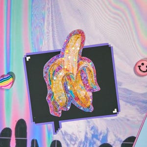 Sei mein ERSTER verkauf! Kawaii Bananen Aufkleber, originelle und handgemachte Kunst, wasserresistenter abstrakter Bananen Aufkleber, Kratzer Buch Aufkleber.