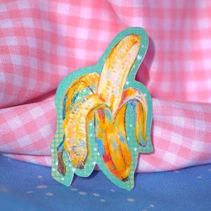 Sei mein ERSTER verkauf! Kawaii Bananen Aufkleber, originelle und handgemachte Kunst, wasserresistenter abstrakter Bananen Aufkleber, Kratzer Buch Aufkleber.