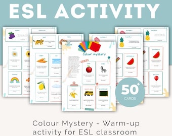 Color Mystery ESL Warm-Up Game | Fun Speaking Activity with Color Clues | ESL Vocabulary Game for Kids & Beginners PDF