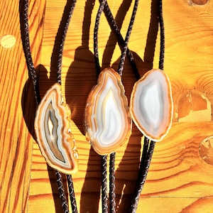 Handmade Natural Agate Bolo Tie – Western Cowboy Tie for Men & Women | Unique Wedding Bolo, Rustic Groomsmen Gift, Country Fashion Accessory