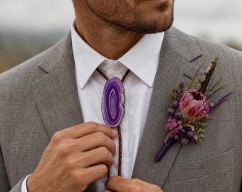 Purple Agate Bolo Tie, Western Accessory for Weddings