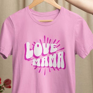 Camiseta Love Mama, camiseta retrô com letras de bolhas para mamãe, presente fofo para o dia das mães, camiseta rosa bacana para mamãe, presente de filha ou filho, presente legal para mamãe