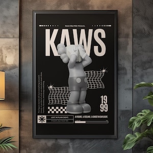 Póster de Kaws, póster de juguetes Hypebeast, arte mural Hypebeast, arte mural imprimible con figuras, decoración de pared moderna, póster de ropa urbana, figura de Kaws