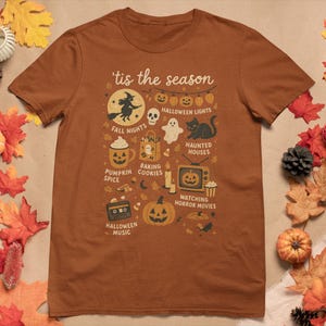 Vintage Halloween Shirt, Cute Black Cat Shirt, Tis the Season, Retro Halloween Aesthetic, Women&#39;s Halloween Shirt, Pumpkin Witch Graphic Tee