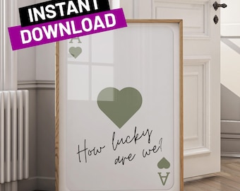 Ace of Hearts Print: Sage Green Retro Playing Card Poster (Digital Print)
