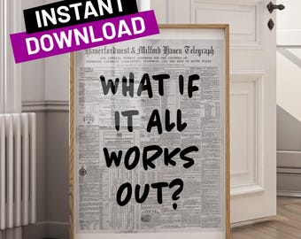 Wat als het allemaal lukt Retro krantenafdruk, trendy muurkunst, typografieposter, esthetiek appartement, afdrukbare muurkunst, digitale prints