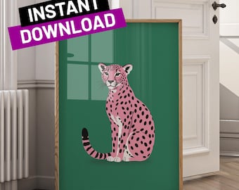 Pinker Gepard Print: Boho Jungle Animal Wandbild (Digitaler Download)
