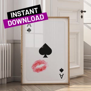Playing Card Wall art, Ace of Spades Print, Trendy Retro Kiss Lips, Femme Fatale Print | Apartment aesthetic | Instant Download