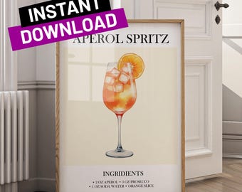 Aperol Spritz-kunstprint: illustratie zomercocktail (digitale download)