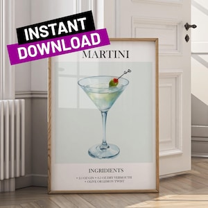 Martini Kunstdruck | Bar Warenkorb Dekor Cocktail Poster | Party Signature Drink Zeichen | Trendige Wand | Minimalistisch, elegant, raffiniert