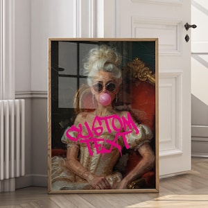Custom Altered Art Portrait Girly Wall Art Trendy Gallery Print Pink Graffiti Poster Vintage Painting Maximalist Digital Download