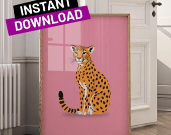 Rosa Gepard Print: Boho Jungle Tier Kunst (Digitaler Download)