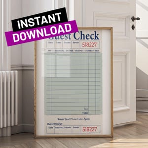 Blank Guest Check Art Print Digital Download, Trendy Typographic Wall Art, Retro Printable Poster, Customizable Gift, Aesthetic Decor
