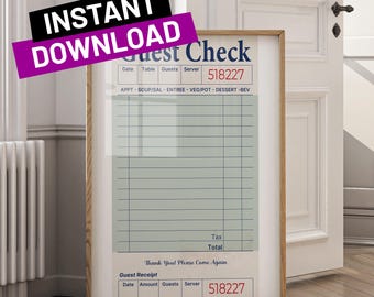 Retro Diner Guest Check Art Print: Customizable Wall Decor (Digital Download)