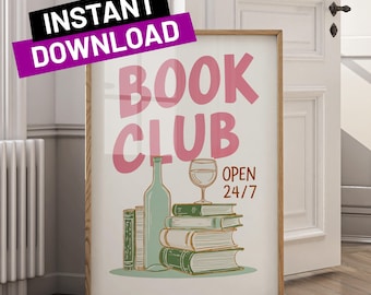 Book Club Wall Art Printable Cute Book Lover Poster Trendy Reading Decor Gift for Readers Bookish Digital Download