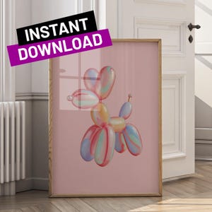 Pink Balloon Dog Wall Art Digital Print Preppy Dorm Room Decor Trendy Poster for Teens College Bedroom Printable Disco Pop Art