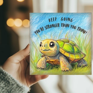 Afdrukbare aanmoedigingskaart schildpad | png-bestand van 5 x 5 pixels | Handgetekende babyschildpad | Blijf doorgaan kaart | Leuke afdrukbare en envelopsjabloon