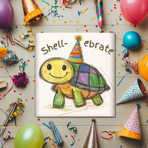 Shell-ebrate! | Turtle Birthday/Celebration Printable Card | 5x5 Blank Inside | Instant Download