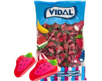 1 kg Vidal Erdbeer Lakritz Scheiben - Fruchtige Kaubonbons Groß - Weiche süße Erdbeer Leckerei - Party Gastgeschenk Snack - Versandkostenfrei