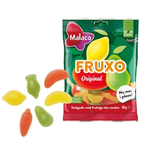 Malaco Fruxo Swedish Candy 95g - Fruity Gummy Candy Mix with Classic Chewy Texture -Colorful Scandinavian Pick and Mix Fruit Treats