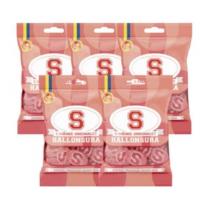S-MÄRKE HALLONSURA | Zweedse zure frambozengummies 80 g | Pittige S-vormige snoeptraktatie | Klassiek Scandinavisch geïmporteerd snoep