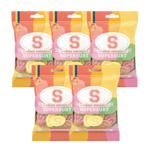 S-Märke Sour Candy – Swedish Sour Fruit Gummies | Tangy Chewy Candy from Sweden | Pick & Mix | Fruity S-Shaped Treat | 80g Bags