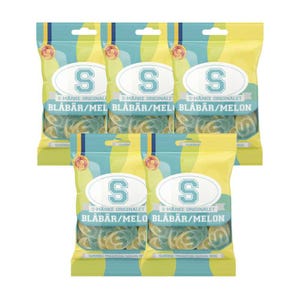S-Märke Sour Blueberry Meloen Snoep | Zweedse fruitgummies | Zuur S-vormig kauwsnoep | Nordic Pick & Mix | Snoepzakjes van 80 g